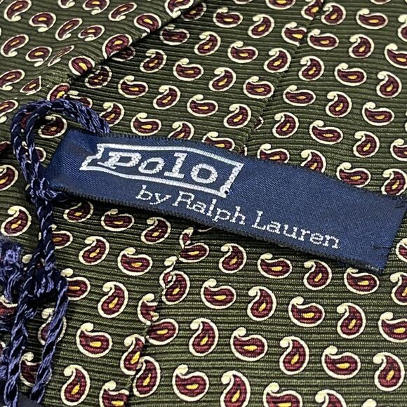 Polo Ralph Lauren Tie Mens Green Paisley Silk Made In USA Hand Made Neckwear NEW - Picture 9 of 13